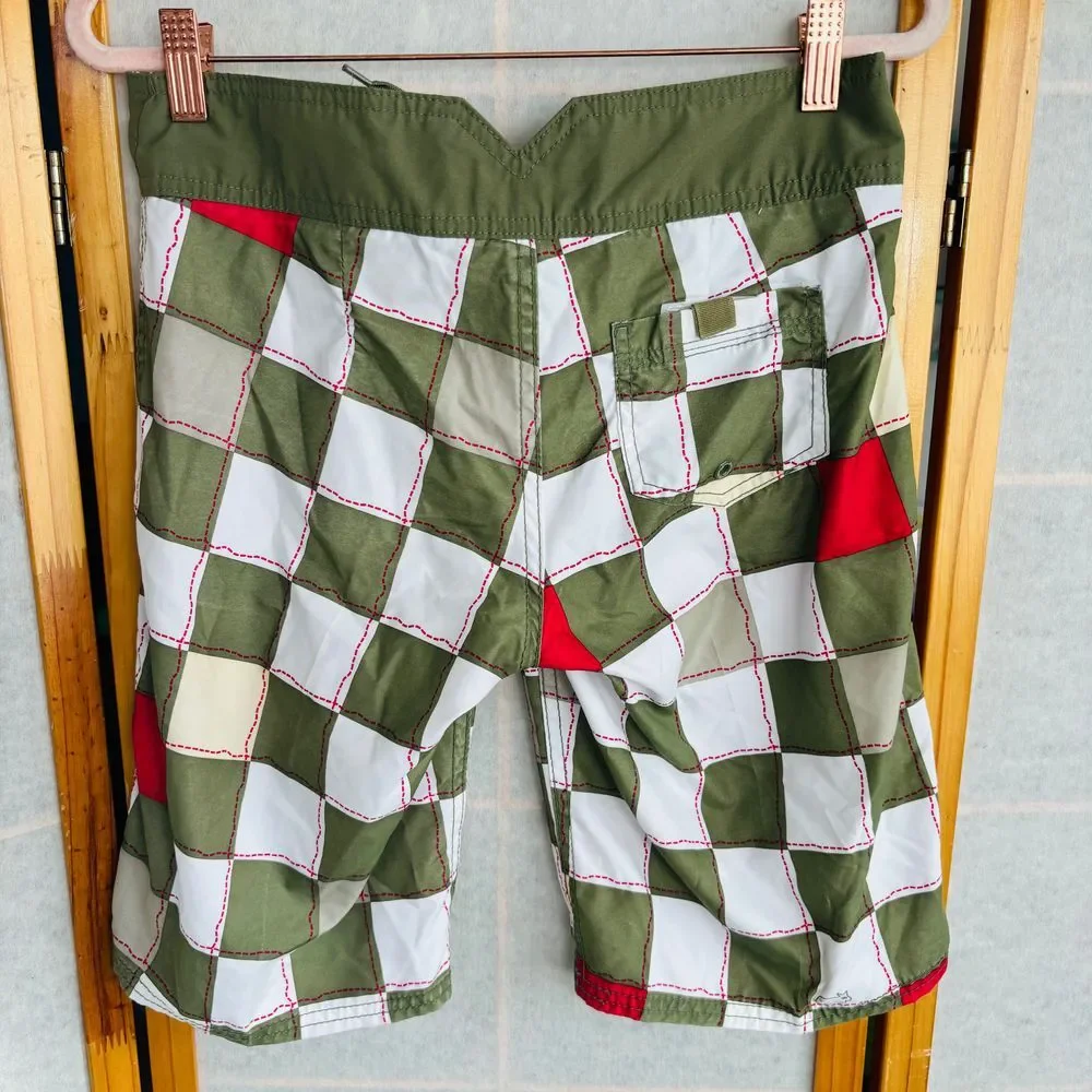 Hurley Juniors Size 3 Checkered Boardshorts Green‎ White Pink  18